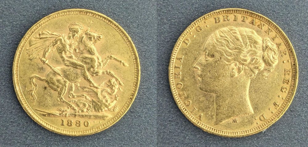 QV  Young Head Gold Sovereign, 1880