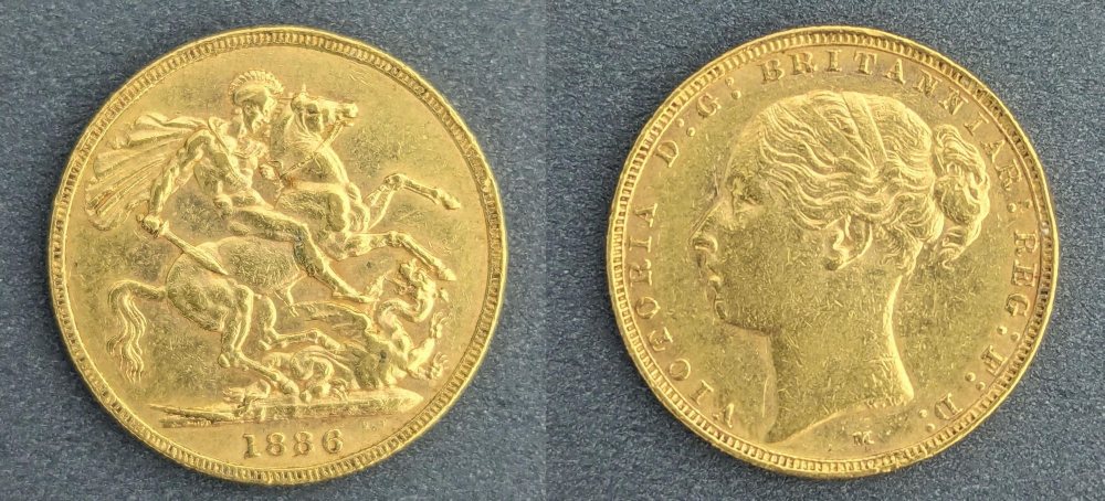 QV  Young Head Gold Sovereign, 1886