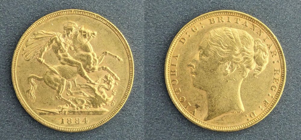 QV  Young Head Gold Sovereign, 1884