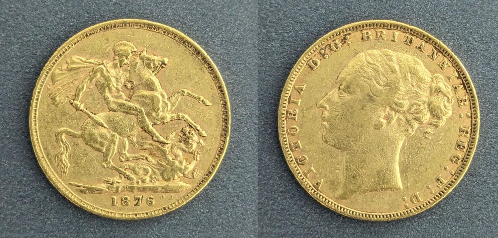 QV  Young Head Gold Sovereign, 1876