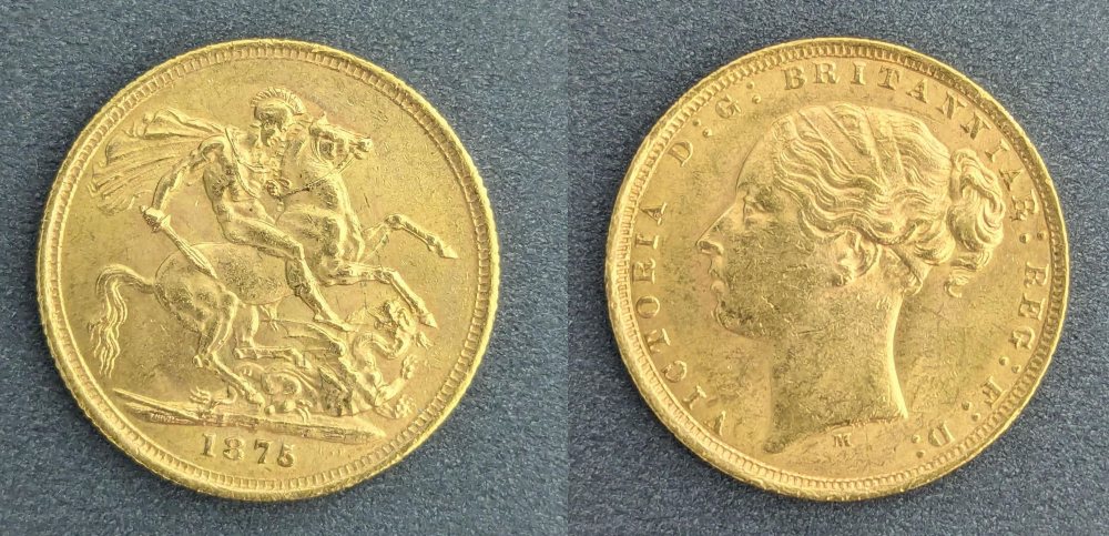 QV  Young Head Gold Sovereign, 1875