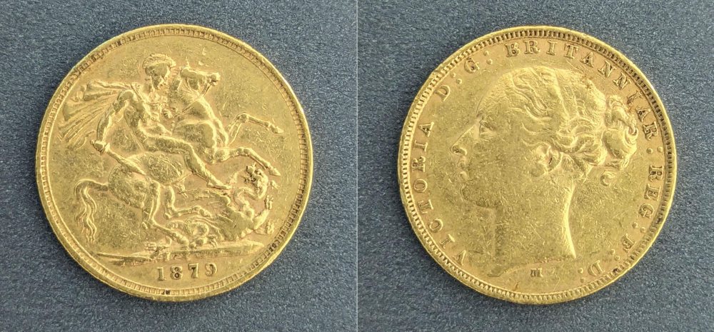 QV  Young Head Gold Sovereign, 1879