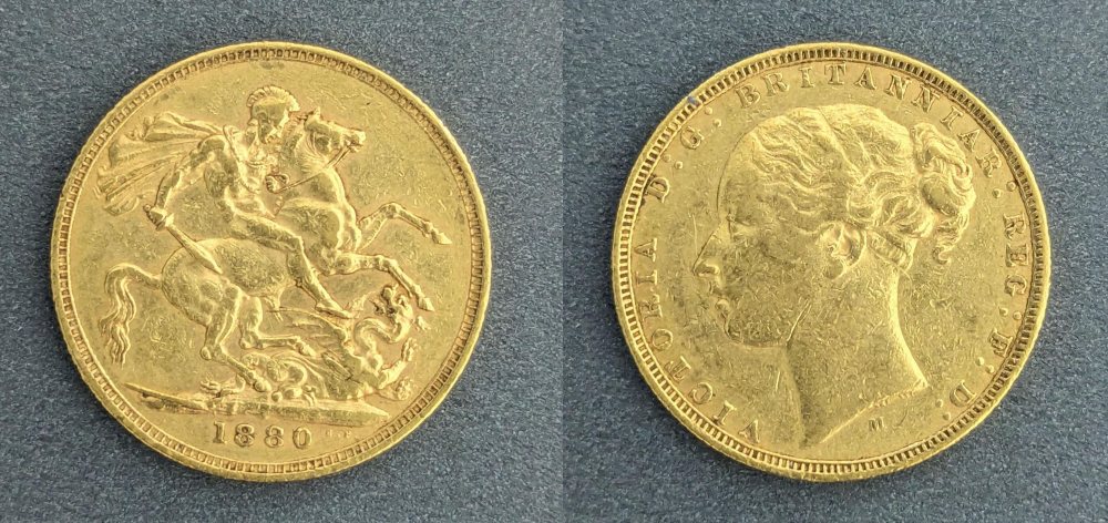 QV  Young Head Gold Sovereign, 1880