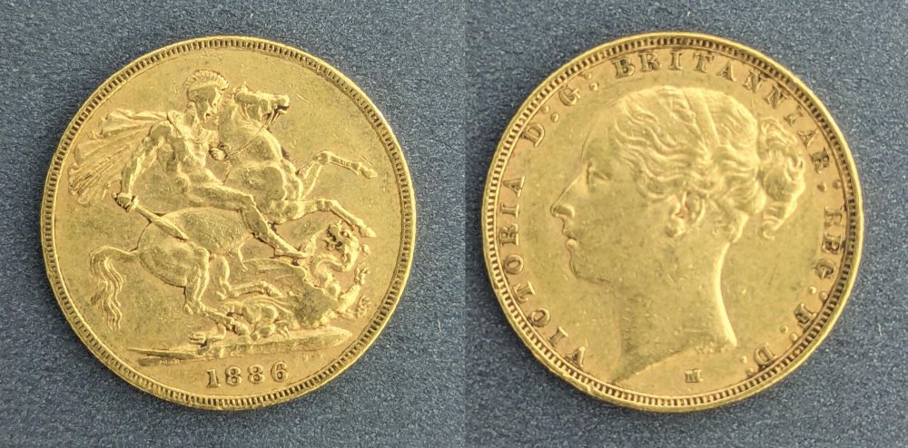 QV  Young Head Gold Sovereign, 1886