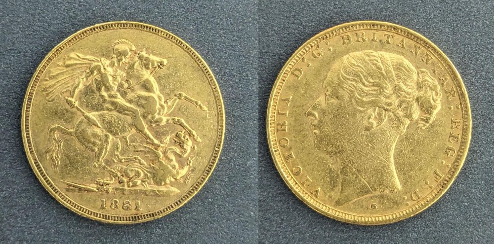 QV  Young Head Gold Sovereign, 1881