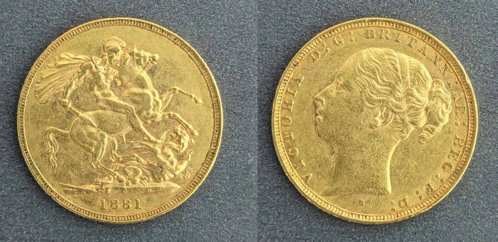 QV  Young Head Gold Sovereign, 1881