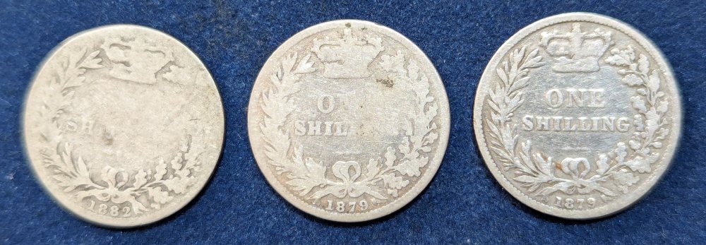 QV shillings: 1879, 1879, 1882