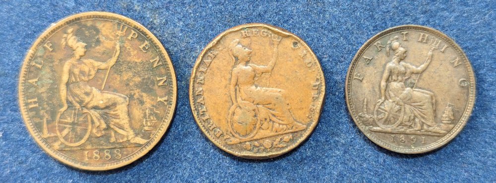 QV copper 1/4d 1851 & 1892, & 1/2d 1888