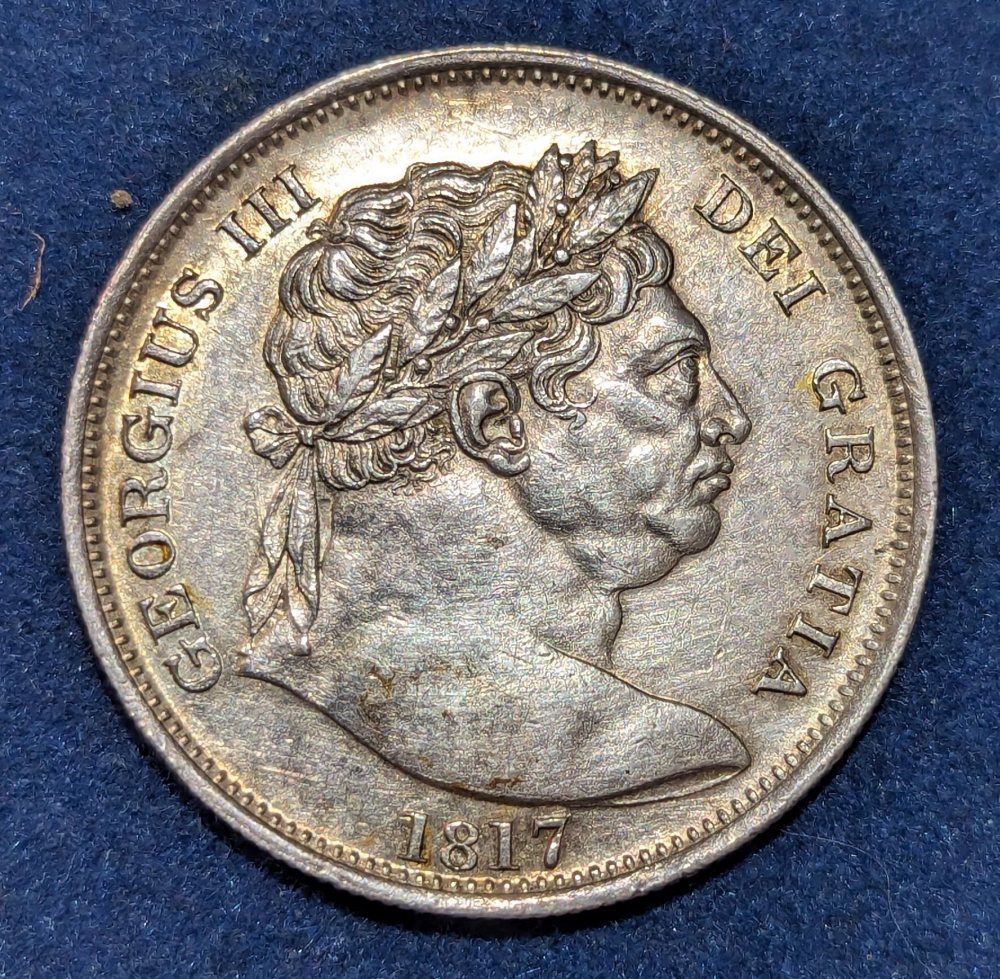 Geo III 1/2 crown, 1817, bull