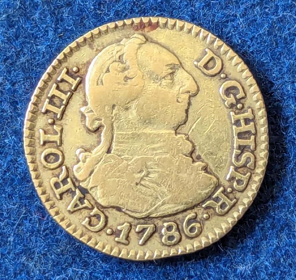 Spain Charles III gold coin, 1/2 escudos, 1786