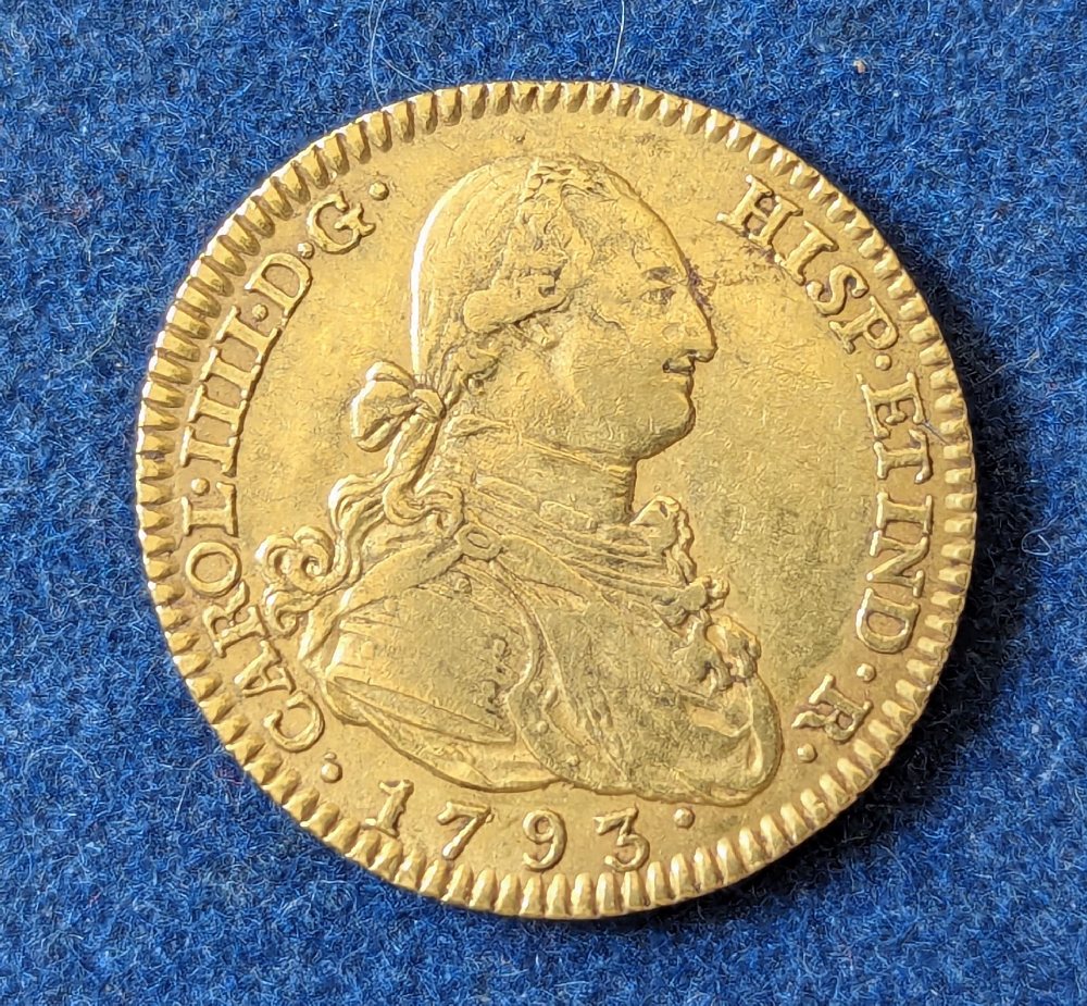 Spain Charles III gold coin, 2 escudos, 1793