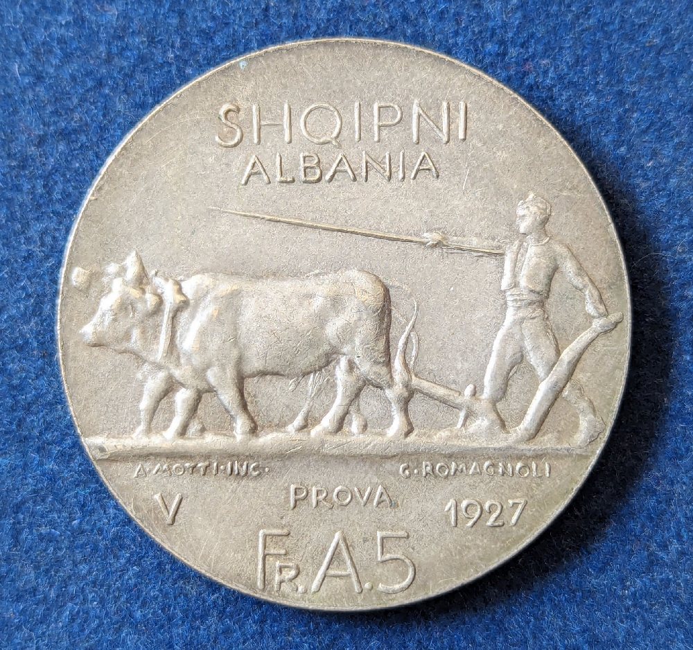 Albania silver coin, 5 franga, 1927