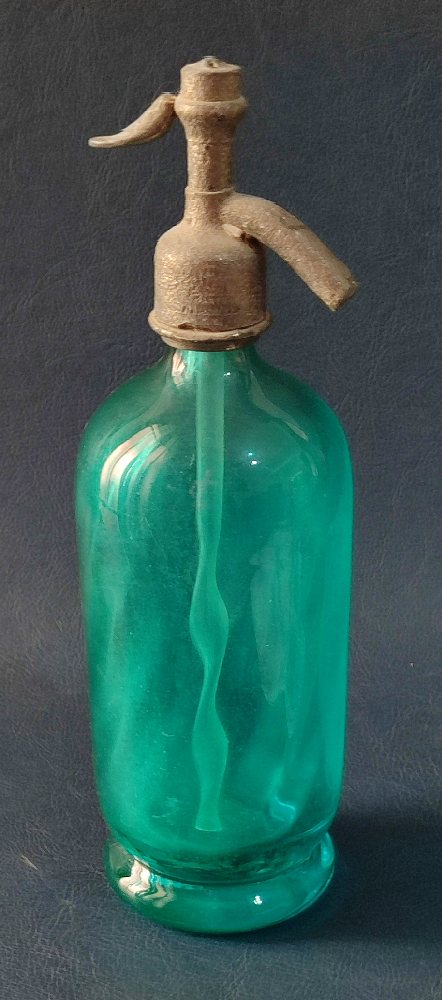 FRANCIS PORTANIER Malta, blue glass syphon bottle, marked on top