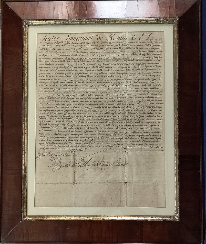 EMMANUEL DE ROHAN document in large olivewood and gilt frame