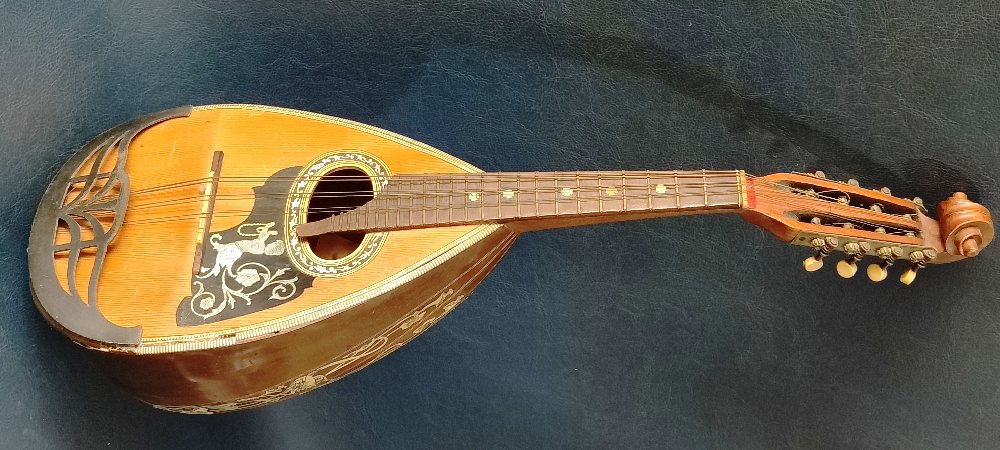 Mandolin, inlaid decoration, Imported by P. Carabott - Valletta