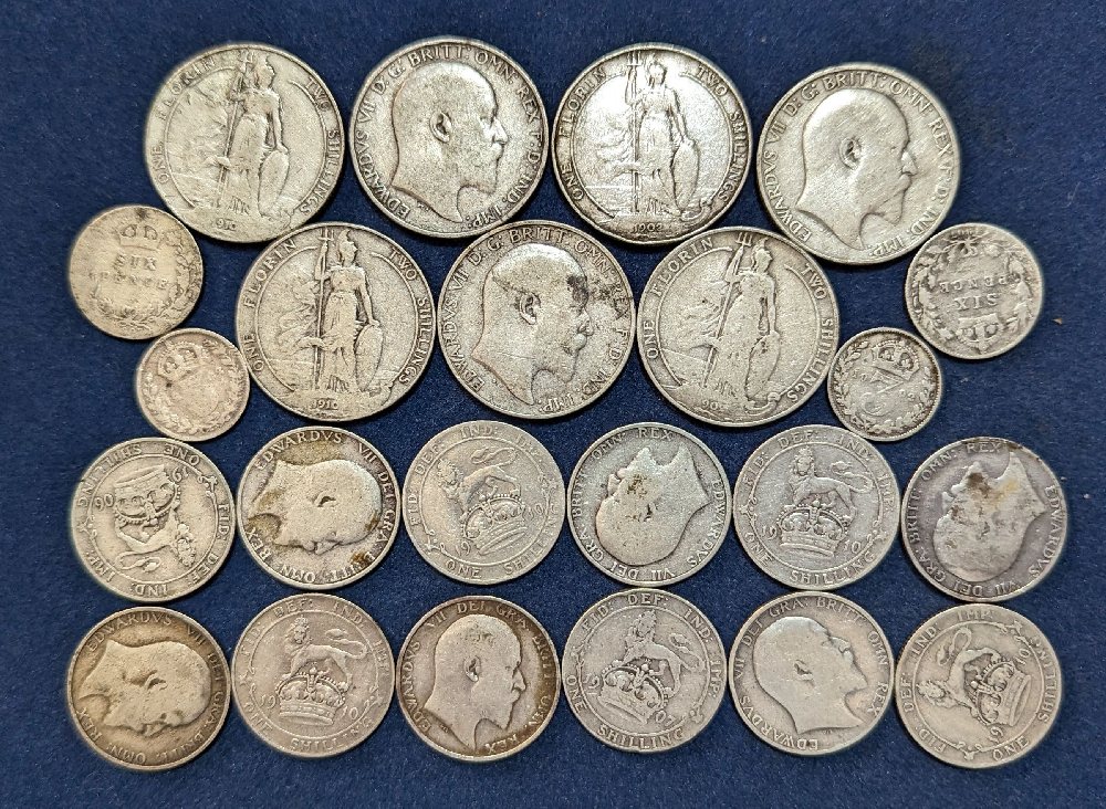 22, Edw VII silver coins, assorted