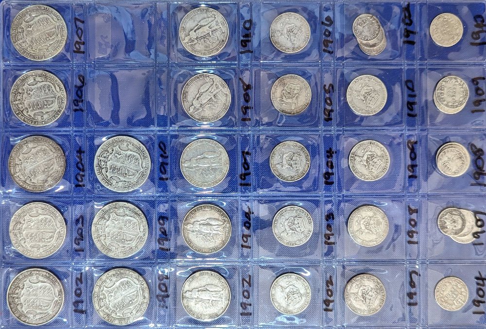 36, Edw VII assorted coins, 3d, 6d, 1/-, 2/-, 2/6, 1902-1910 (sheet)