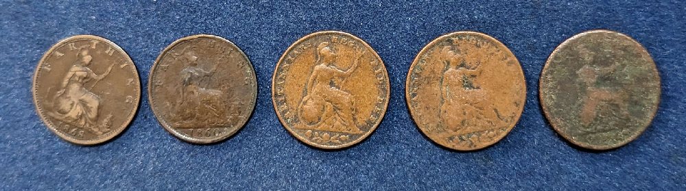 QV, copper farthings: 1843, 1851, 1854, 1860, 1868