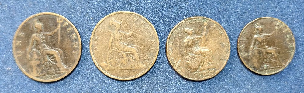 QV, half penny, 1854 & 1901; QV penny 1885 & 1896 (4)
