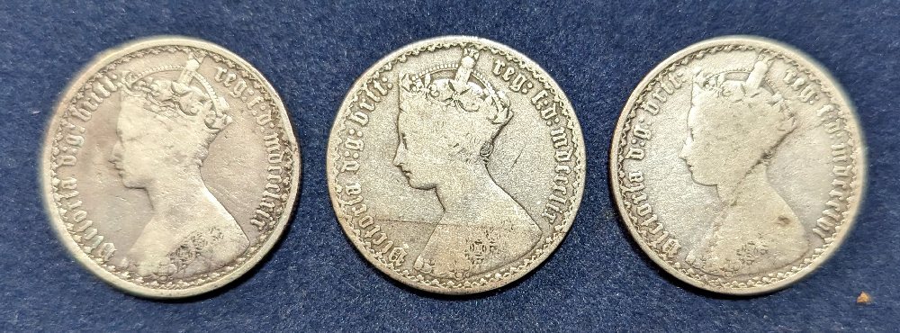 QV, silver florin, gothic, 1856, 1859 & 1869 (3)
