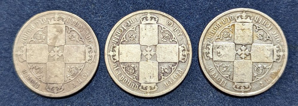 QV, silver florin, gothic, 1872, 1873, 1874 (3)
