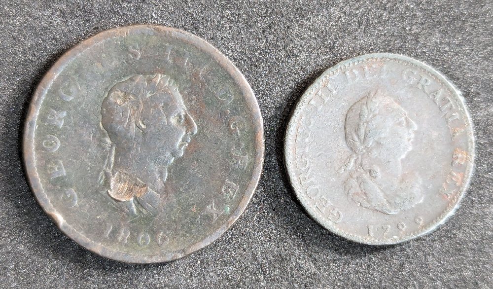 Geo III half penny, 1799 & Geo III penny 1806 (2)