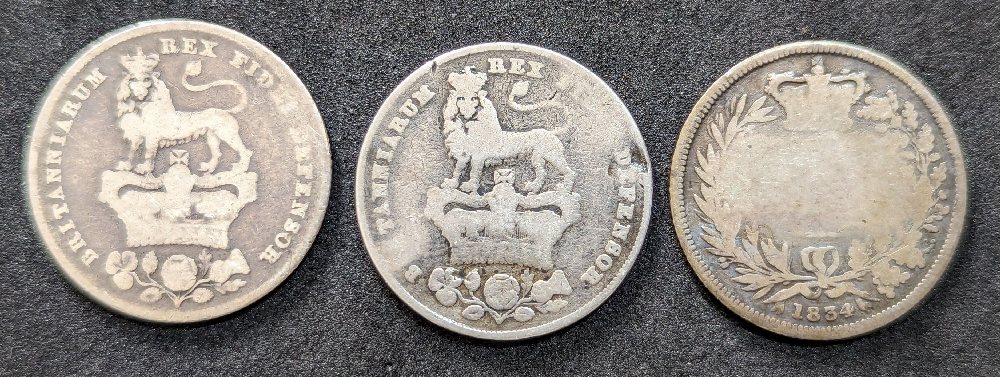 Geo IV shilling, 1826, 1826 & 1834 (3)