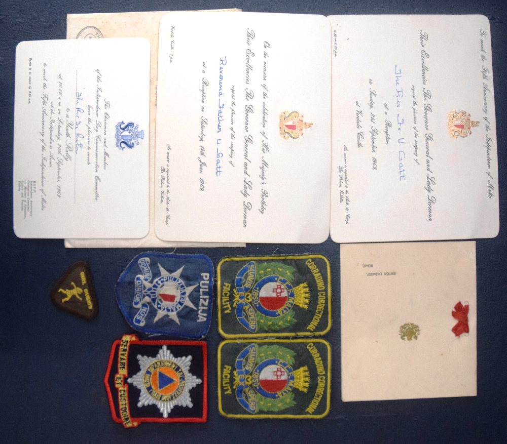 PULIZIJA and CORRADINO CORRECTIONAL embroidered badges; and invitations