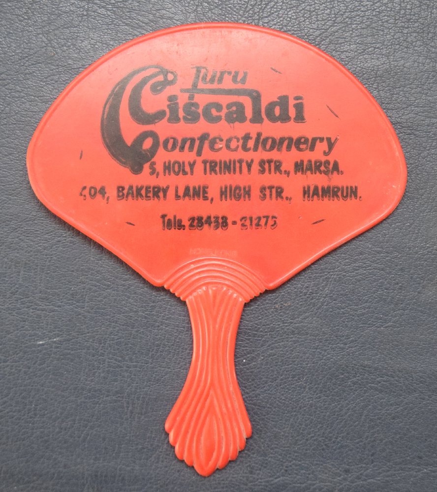 TURU CISCALDI celluloid advertising small red fan