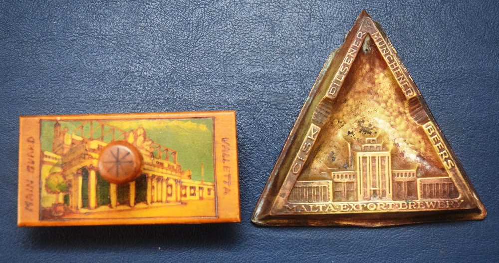 FARSONS brass ash tray and Valletta Main Guard blotter