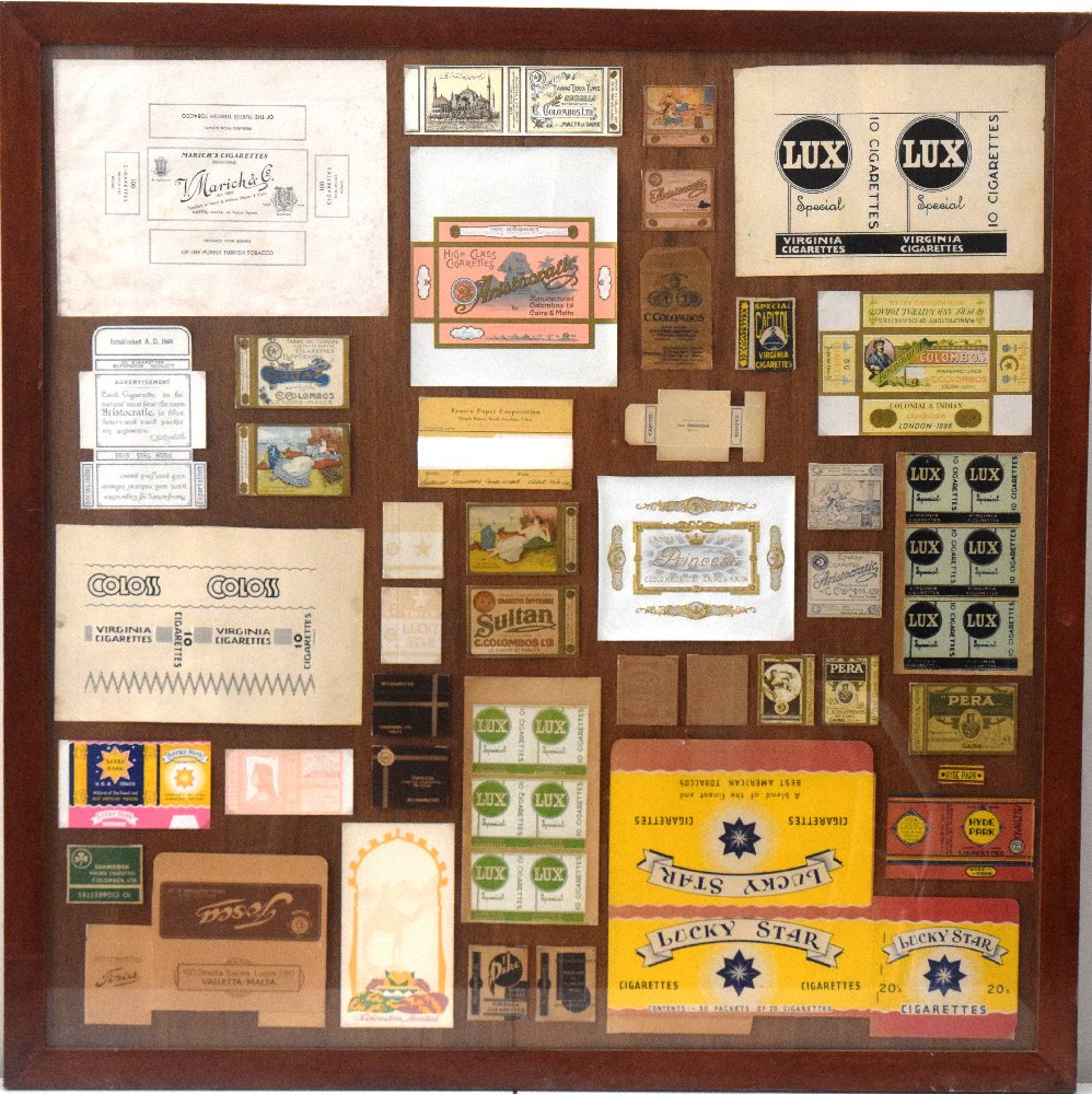 Maltese cigarettes memorabilia, collection framed, some rare