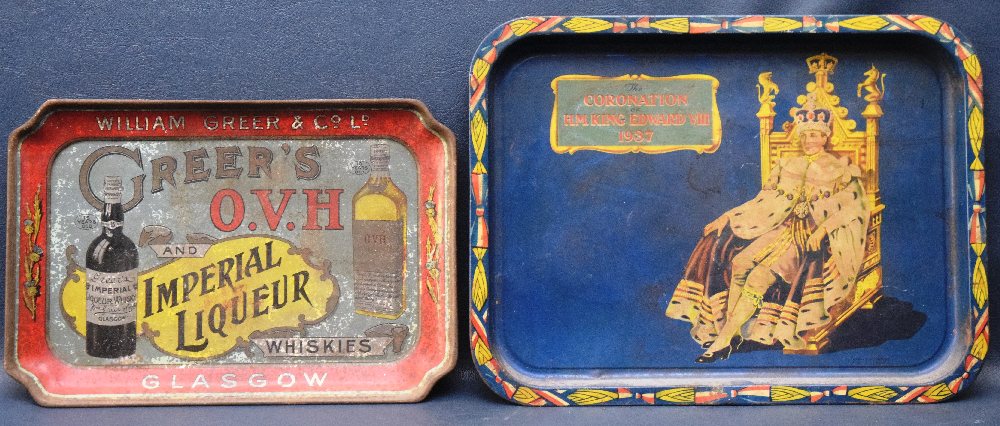 HM King Edward VIII 1937 Coronation and Greer's Imperial Liqueur advertising tin trays