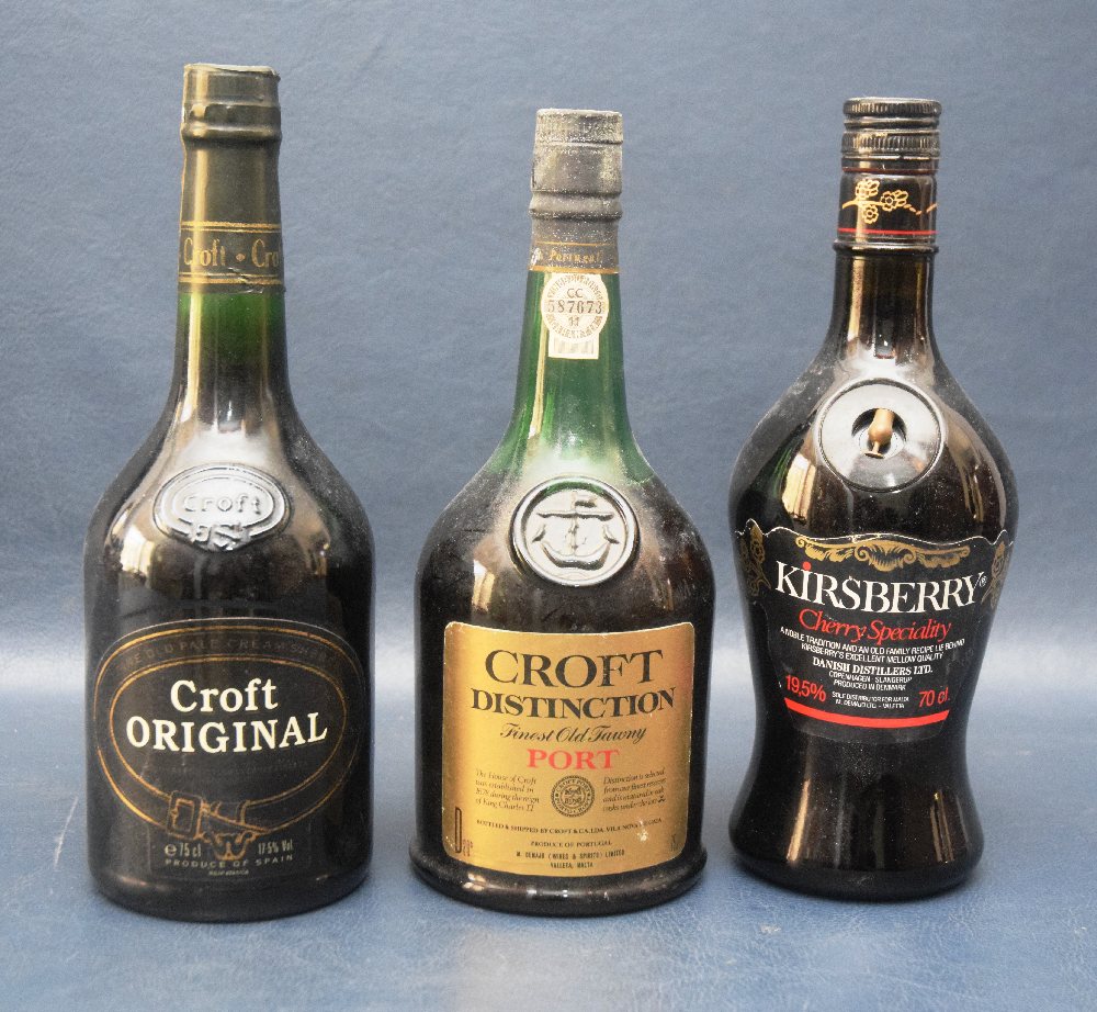 2 Sherry and 1 Port bottles (Croft Original, Kirsberry & Croft Distinction)