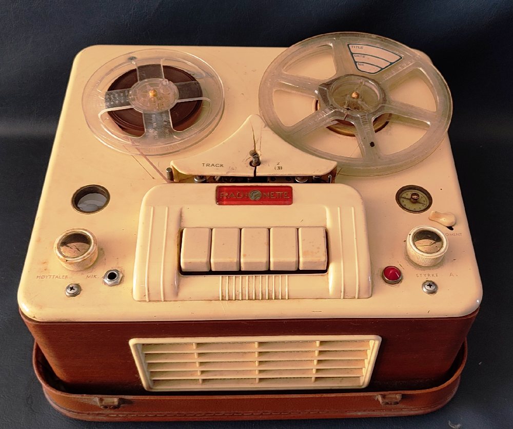 RADIONETTE portable reel-to-reel, ca. 1950s with original leather carry case