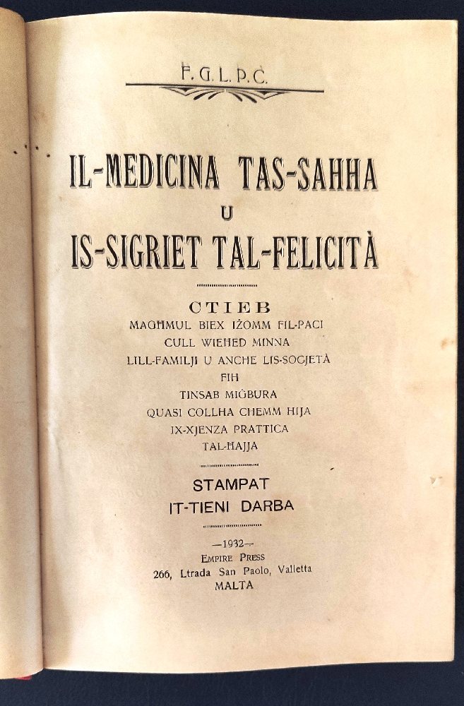 Il-Medicina tas-sahha u s-sigriet tal-felicita 1932