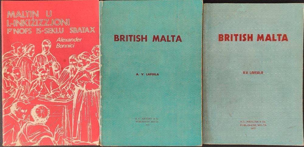 Bonnici Alexander, Maltin u l-Inkizizzjoni f'nofs is-seklu sbatax; Laferla A. v., British Malta Vols