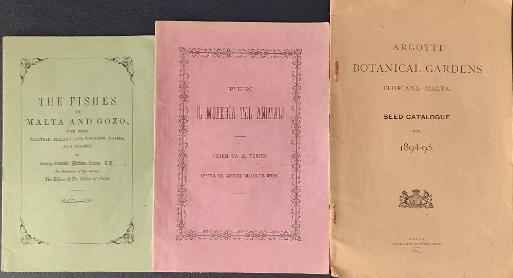 The fishes of Malta and Gozo, Malta 1869; Il mohkria tal animali; Argotti Botanical Gardens, malta 1