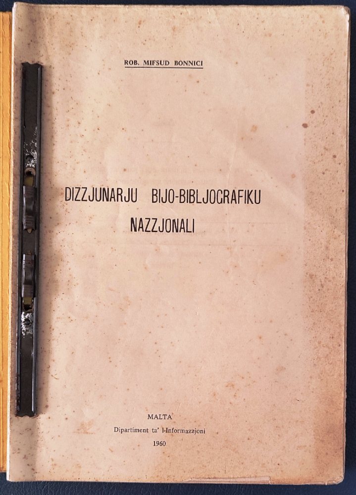 Mifsud Bonnici Rob., Dizzjunarju Bijo-Bibljografiku Nazzjonali - Malta 1960