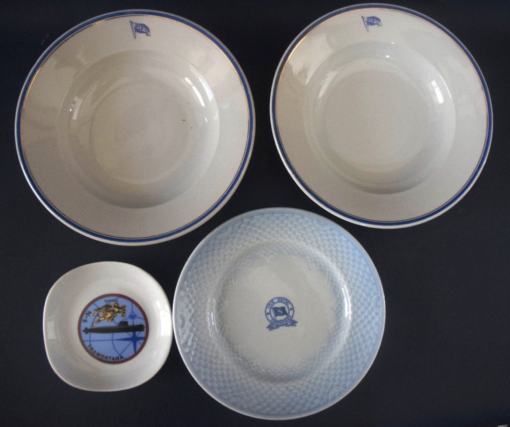 4, Porcelain plates, all with Marine emblems