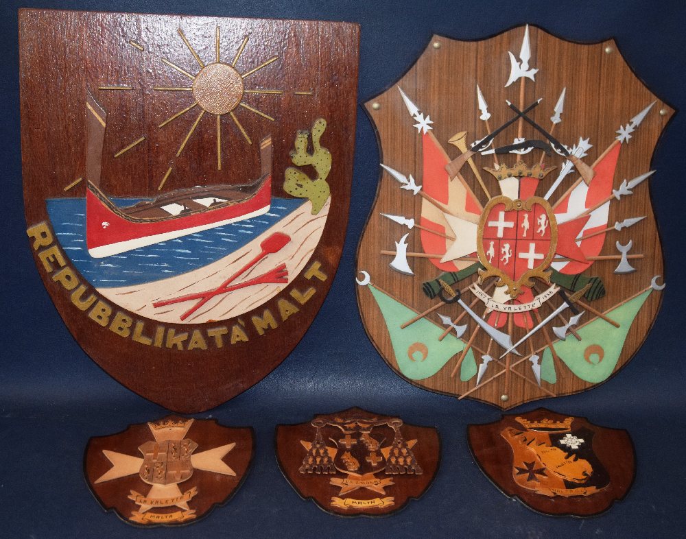 2 Large and 3 small coats of arms, shields, Malta