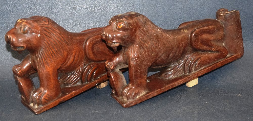 2, Malta carved wood oar rests - Lions