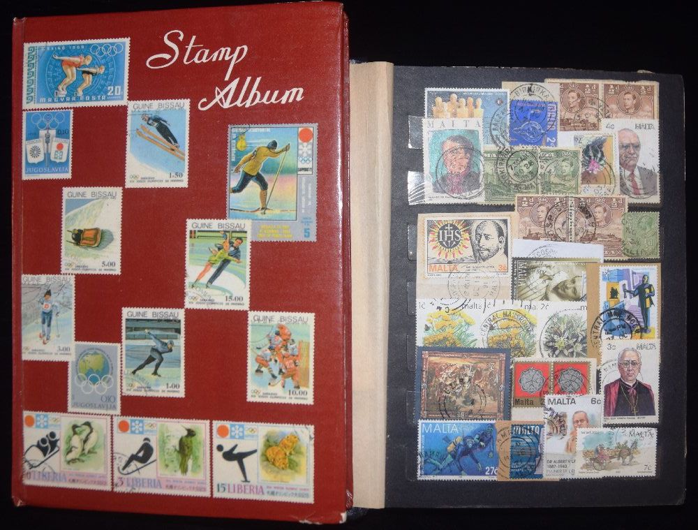 Malta postage stamps in 2 albums including some foreignstamps