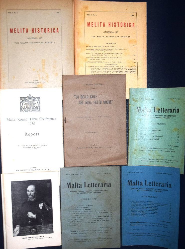 Malta Letterria (3 issues 1950s); 2 Melita Historica, and  3 others (8)