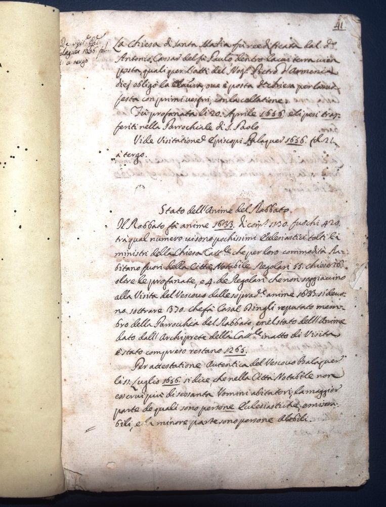 17th C. Hand written book - Manuscript with information on churches in Malta and Gozo