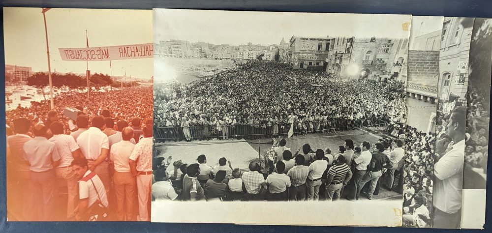 5, Large format photographs ( 61 x 52cm ) of MLP General Meetings crowds, 1970/80s and poster of KMB