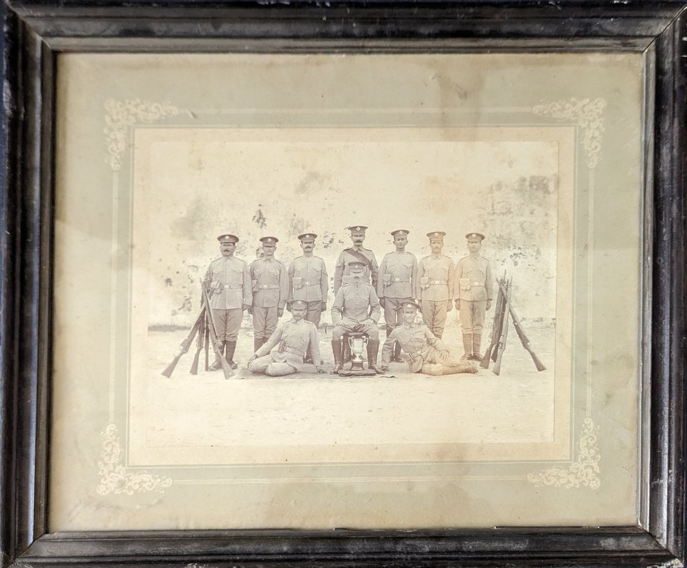 Malta military photograph (Officers with weapons and Sporting Trophy, 1st half 20th Century, framed