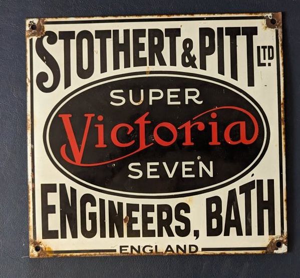 SUPER VICTORIA SEVEN, Stothert & Pitt Ltd Engineers, Bath enamel sign, 35 x 33cm