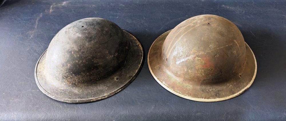 2, WWII steel helmets