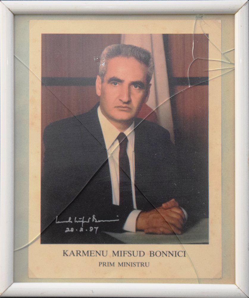 Karmenu Mifsud Bonnici, signed colour photo, framed