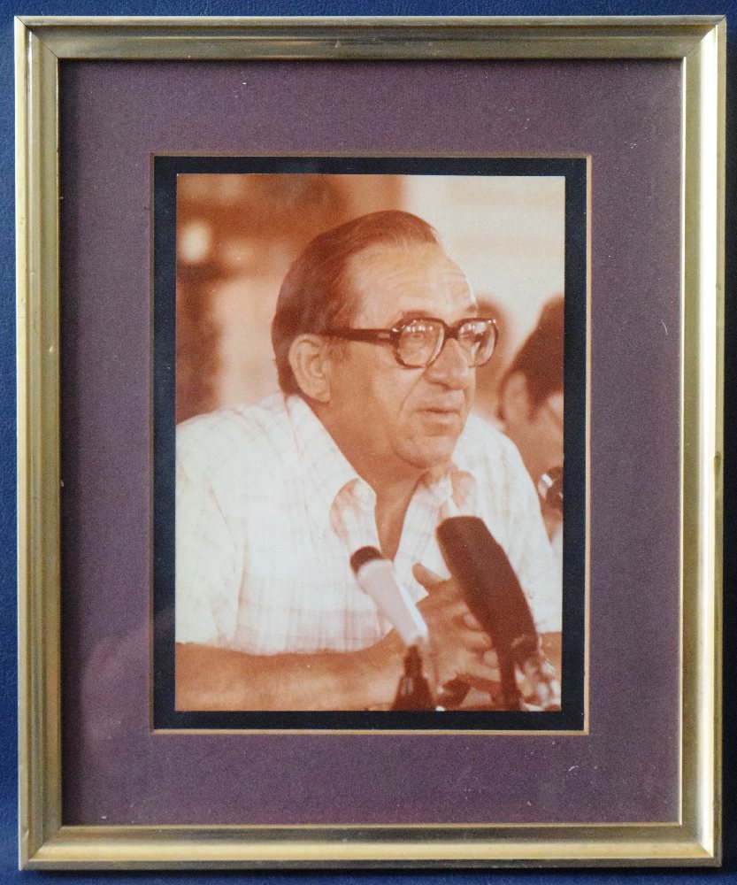 Dom Mintoff, colour photo, framed